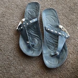 Black Leather Frye Sandles